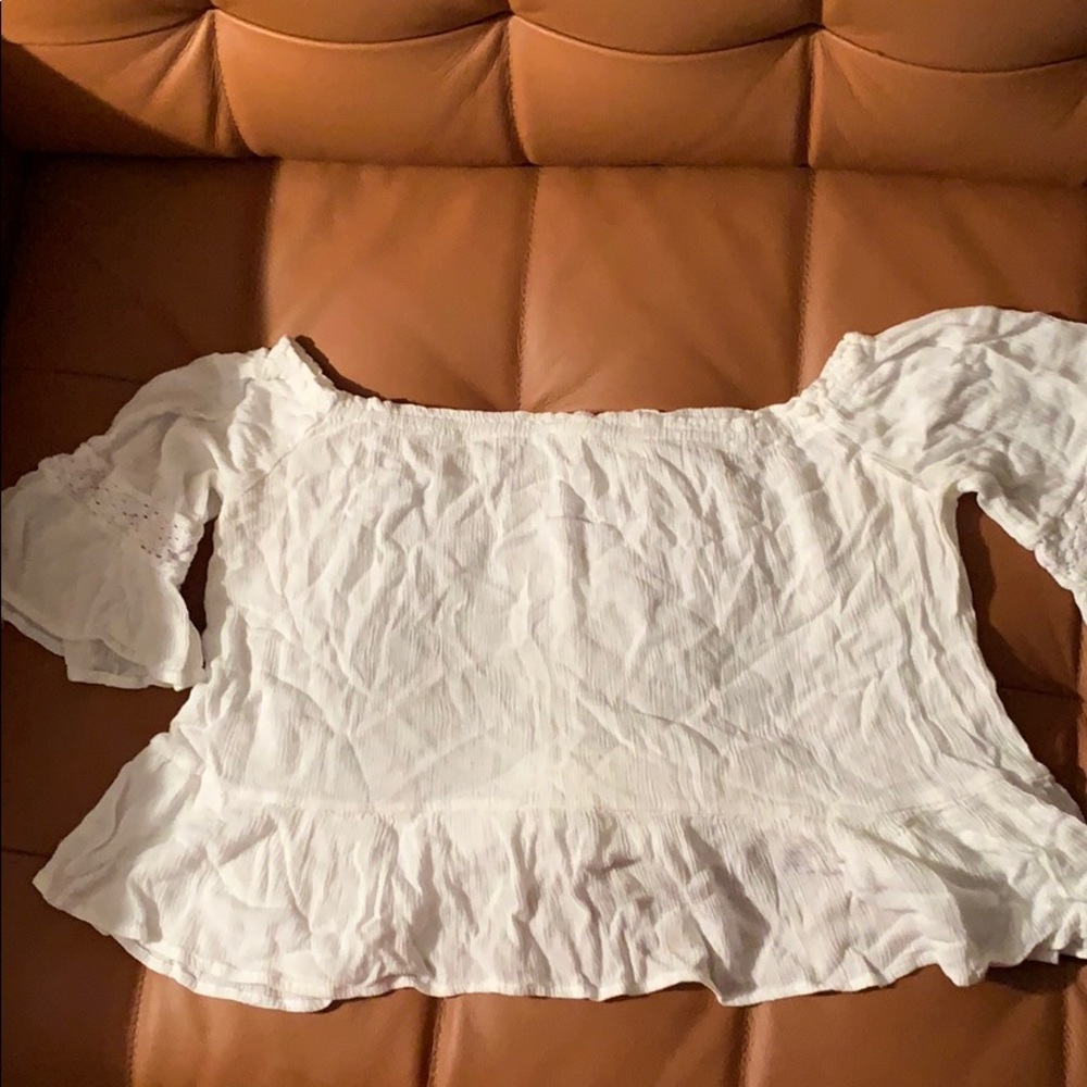 Off the shoulder white shirt